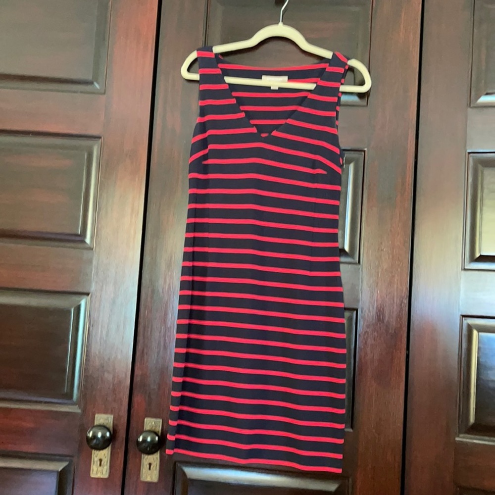 Navy and red striped banana republic dress